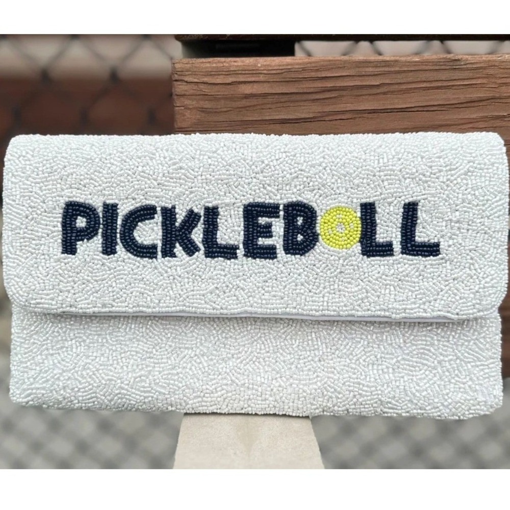 Lisi Lerch Pickleball Beaded‎ Clutch Purse Gold Chain Strap